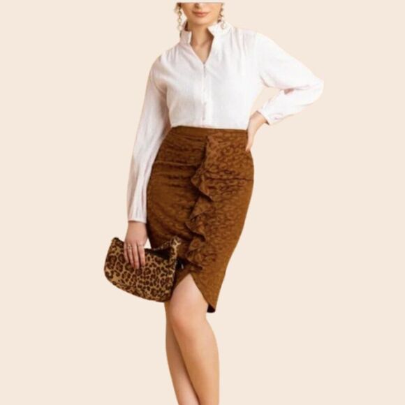 Zara Basic Jacquard Animal Print Vertical Ruffled Pencil Skirt Size Large NWT - Picture 1 of 8